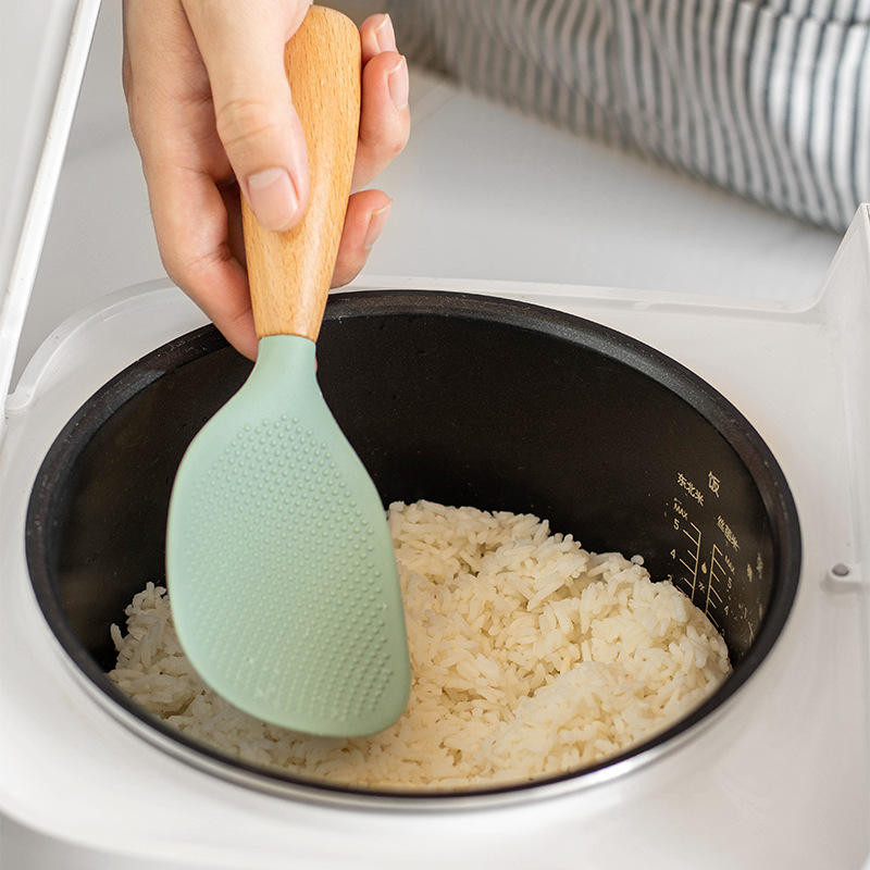 1PC Wooden Handle Silicone Ric - Kitchen Gadgets On Sale review and price